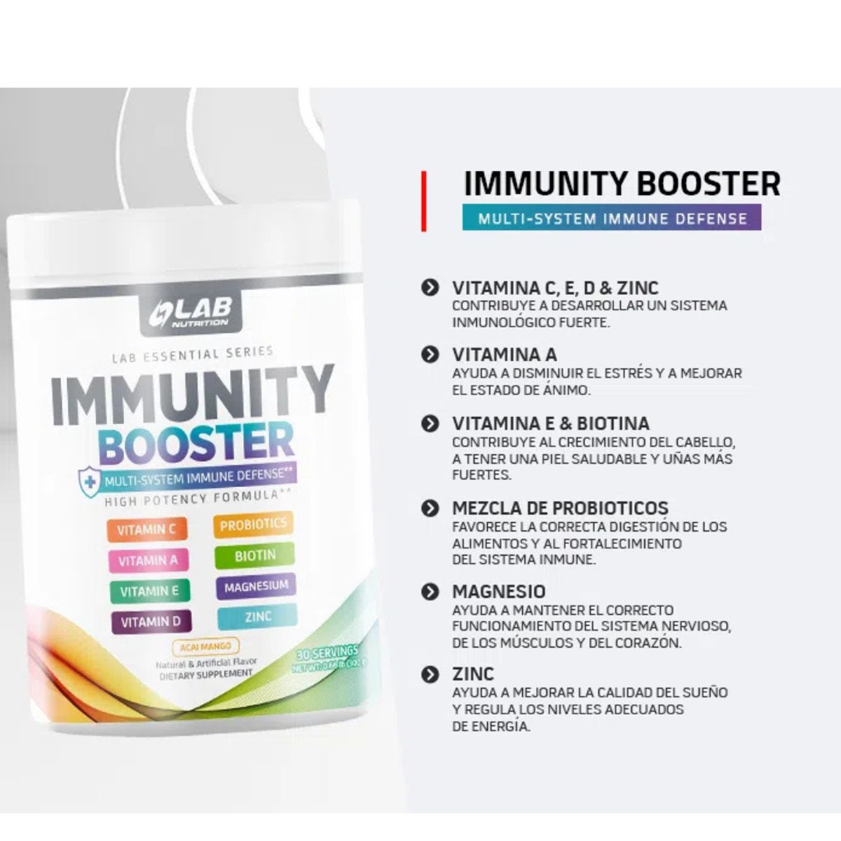 LAB NUTRITION USA - Immunity Booster 30 Servicios Multivitaminico Lab Nutrition Sabor Mango