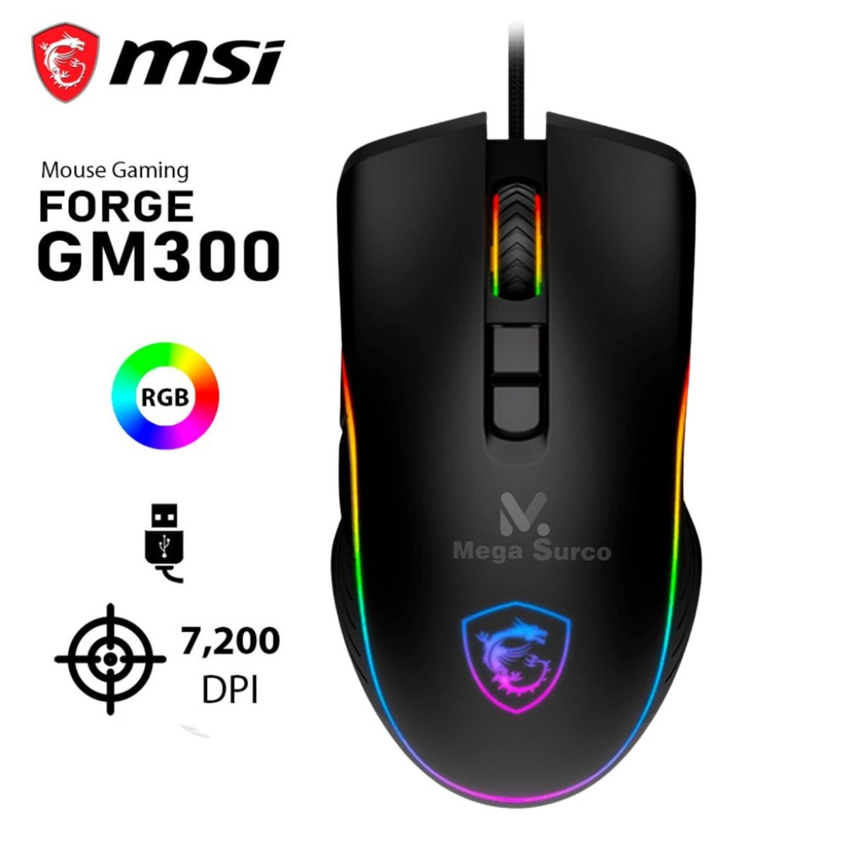 MSI - MOUSE GAMING MSI FORCE GM300 LED LIGHT RGB 72K