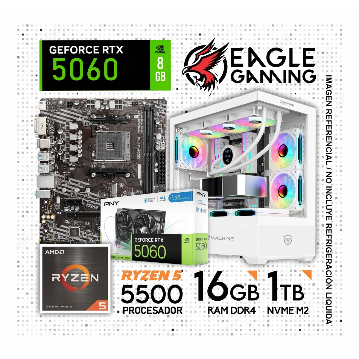 AMD - Computadora PC Gamer AMD RYZEN 5 5500 RAM 16GB SSD 1TB RTX 5060 8GB