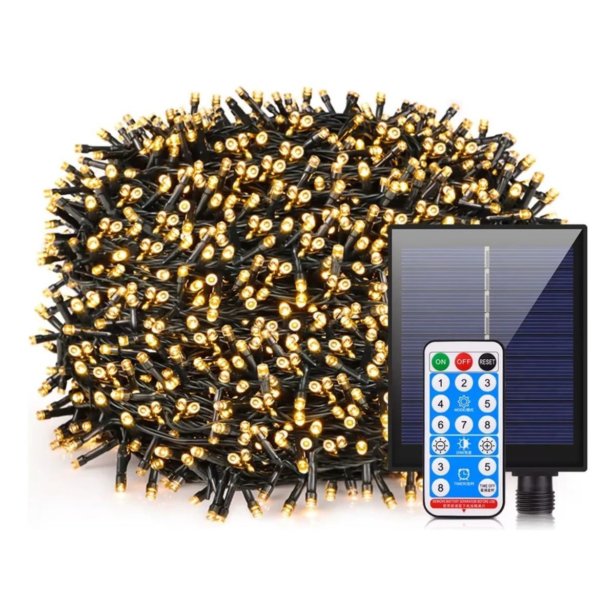 ARTEZA - Luces Navideñas 20 Metros 300 LED Solares + Control Remoto