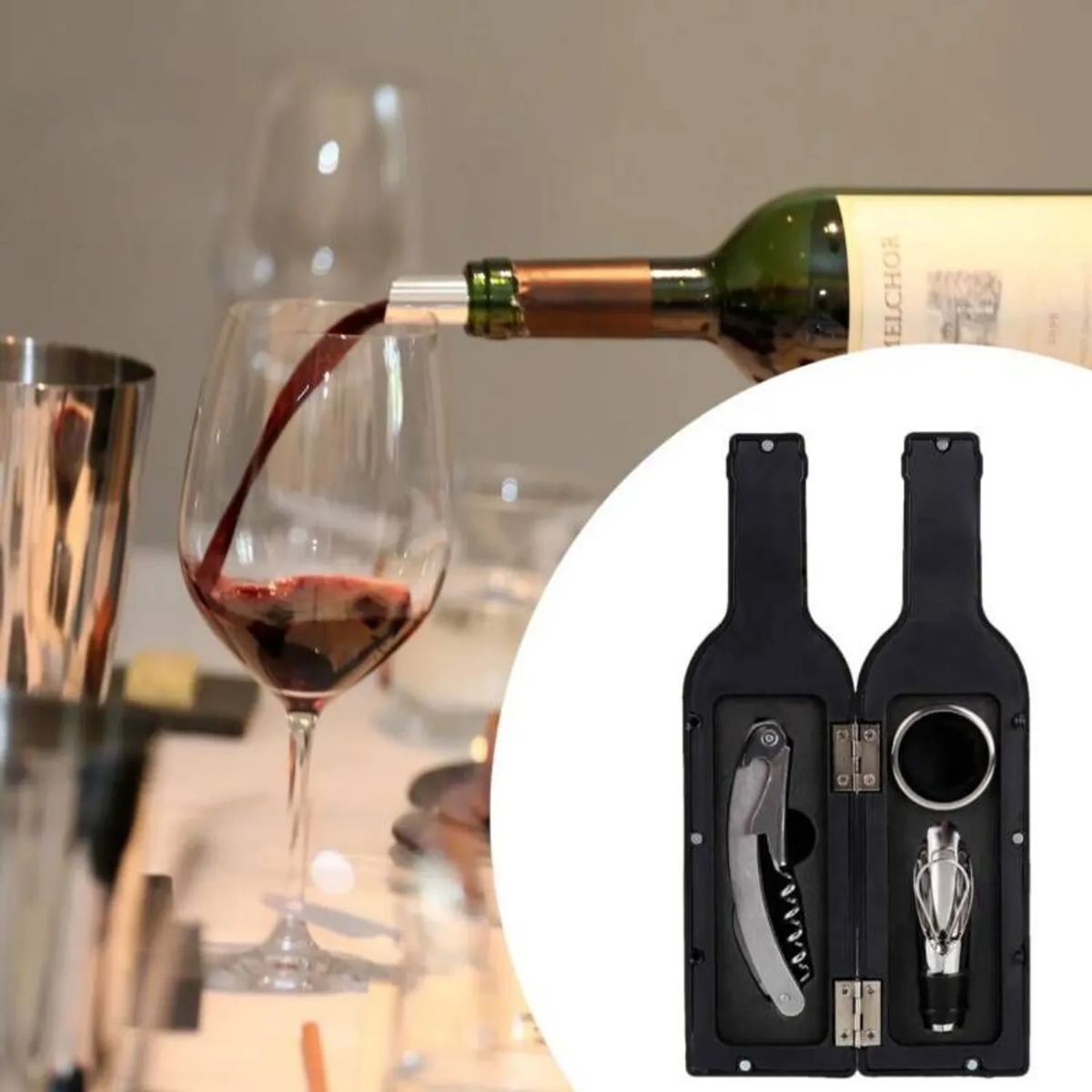 GENERICO - Kit Vino Sommelier 5 Piezas Sacacorchos + Estuche Elegante