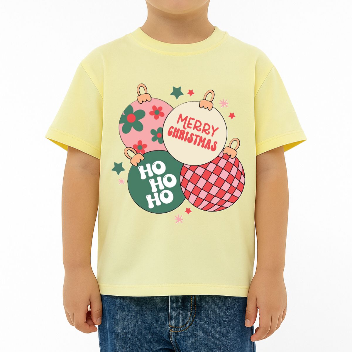 GENERICO - POLO CUELLO REDONDO ALGODÓN NIÑOS UNISEX - ESFERAS NAVIDAD