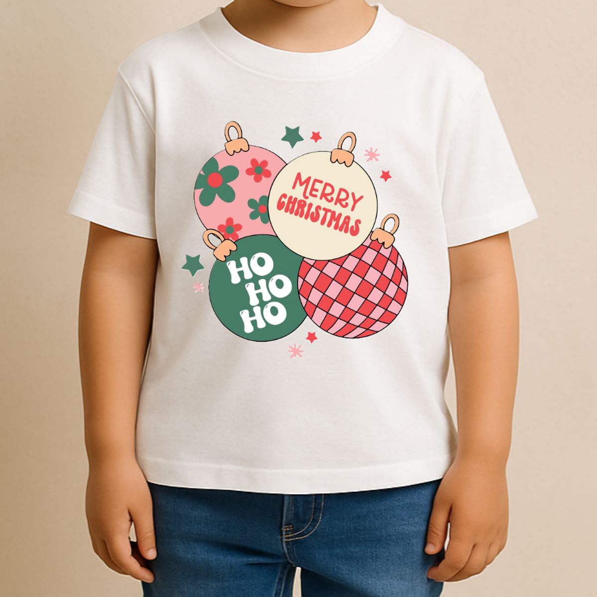 GENERICO - POLO CUELLO REDONDO ALGODÓN NIÑOS UNISEX - ESFERAS NAVIDAD