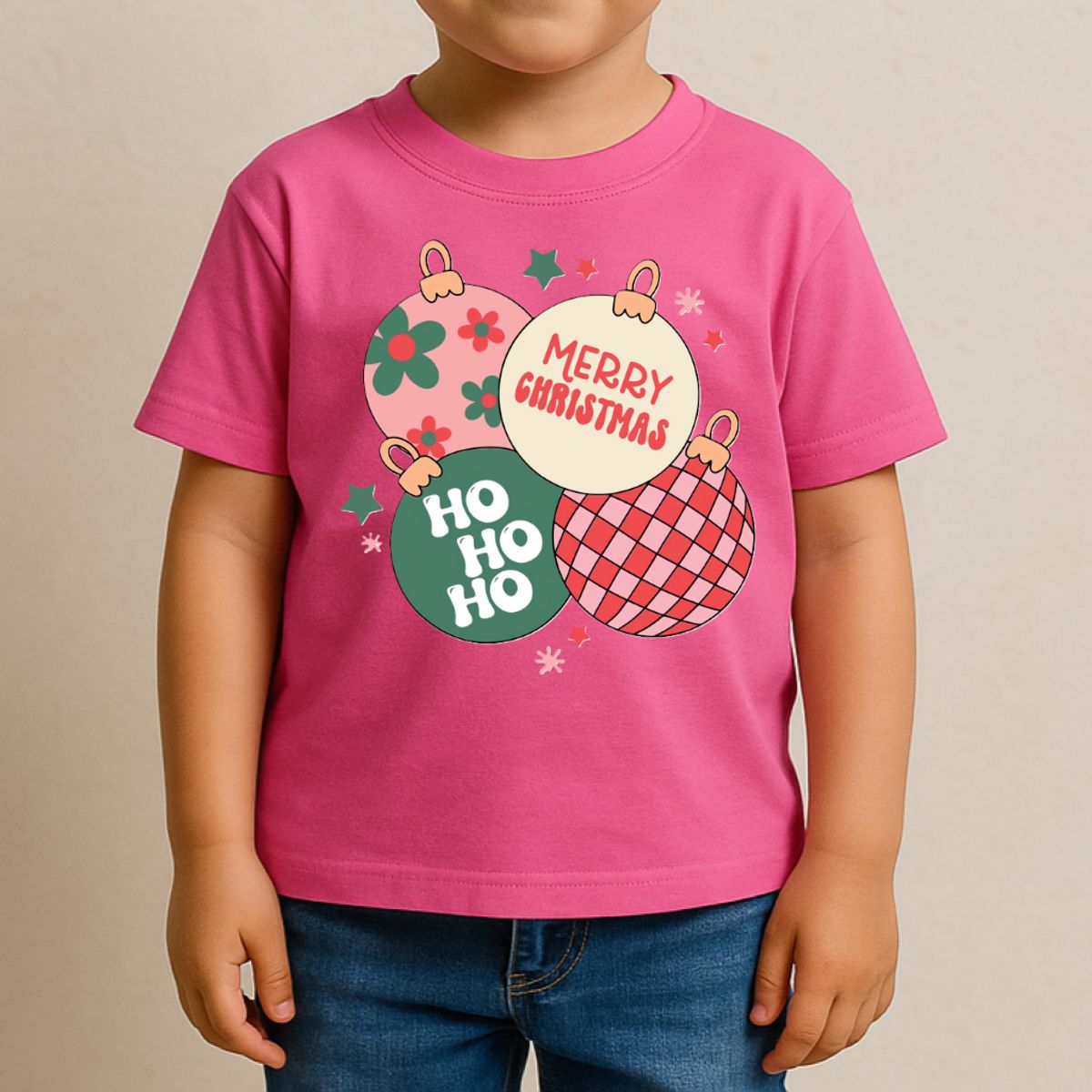 GENERICO - POLO CUELLO REDONDO ALGODÓN NIÑOS UNISEX - ESFERAS NAVIDAD