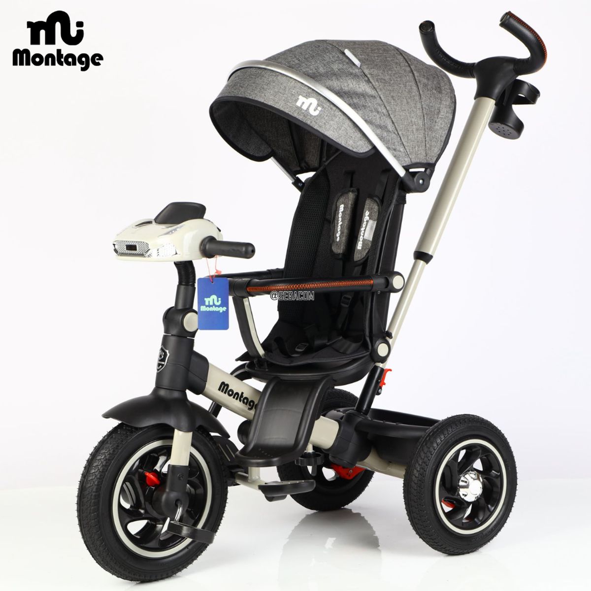 Triciclo 360° Giratorio Musical -MONTAGE PREMIUM- Gris, marca Baby - Foto Principal