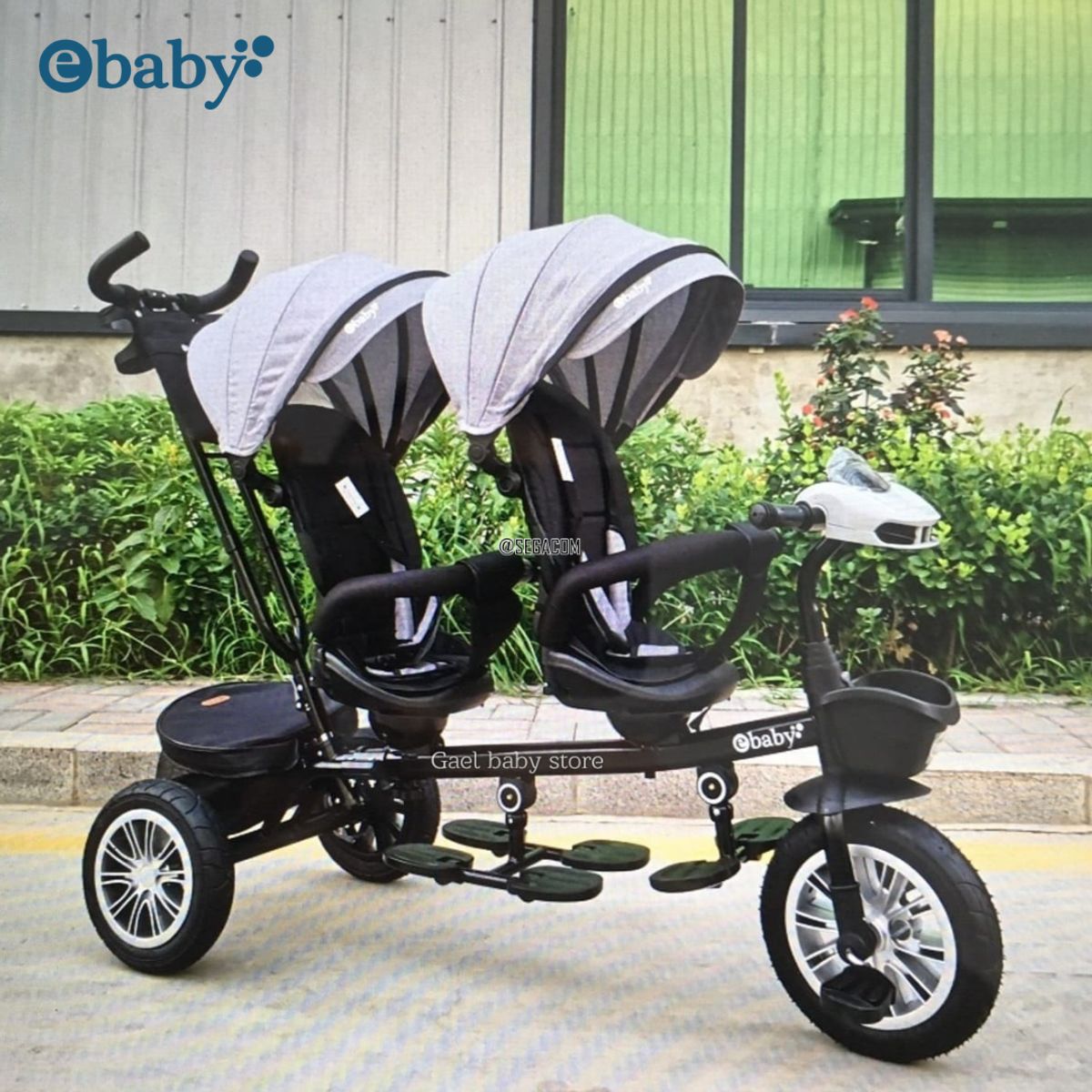 EBABY - Triciclo Mellicero Doble Asiento Giro 360° -DUO RACE- Gris
