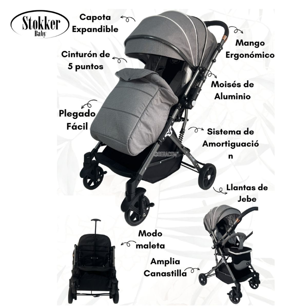 STOKKER BABY - Coche Maleta Plegable Stokker Baby -MODRIC- Gris
