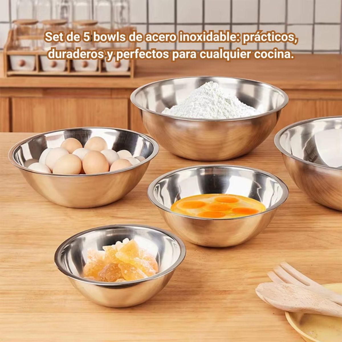 PENTHA - Set de Bowls de Acero Inoxidable 5 Tazones Uso Profesional