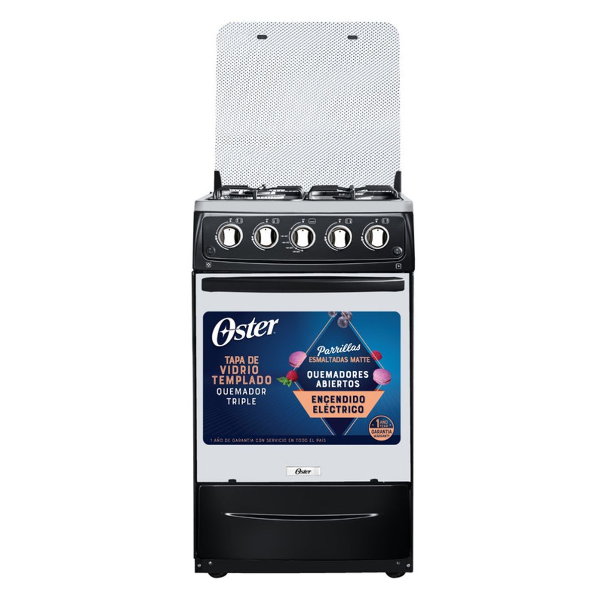 OSTER - COCINA OSTER OS-PGSC20G4HTBB 1 QUEMADOR TRIPLE LLAMA + 3Q C NEGRO
