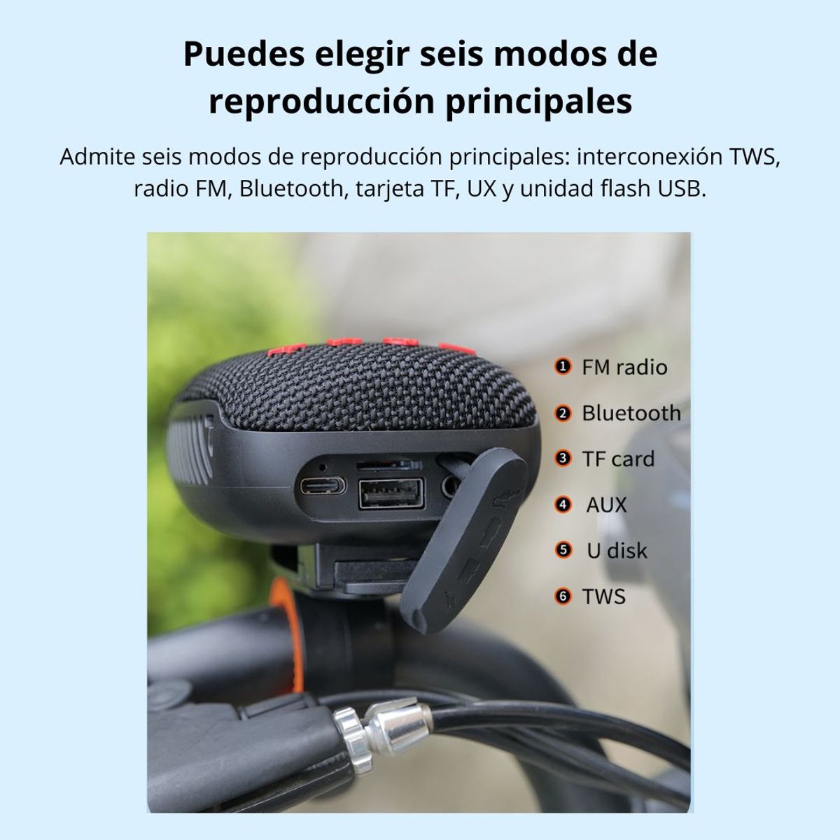 GENERICO - Parlante Bluetooth 5.3 para Bicicleta y Moto con Soporte Manillar, FM, TWS, Micro SD y USB LK-392