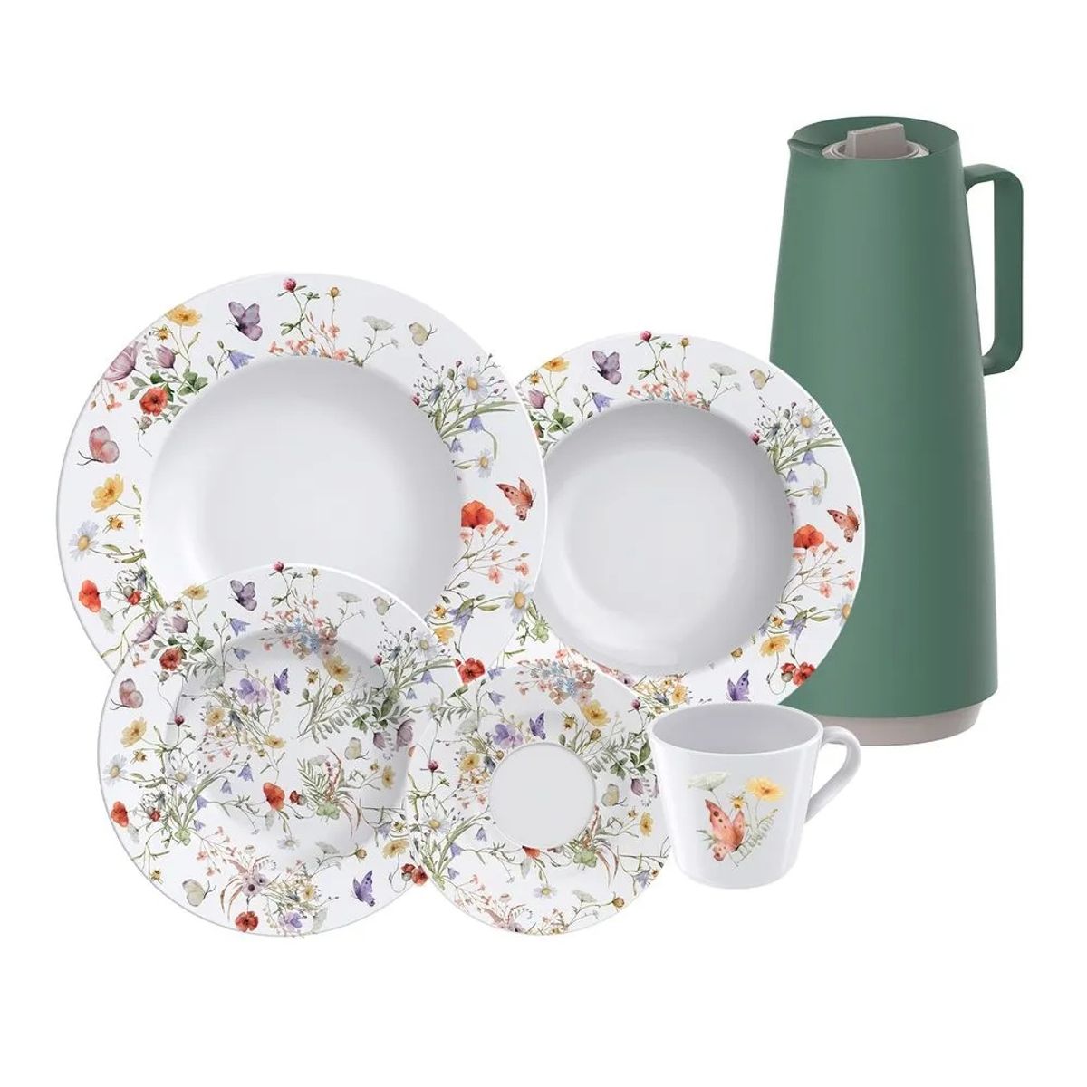 TRAMONTINA - JUEGO DE VAJILLA ANA CLARA 20 PIEZAS CON TERMO VERDE TRAMONTINA