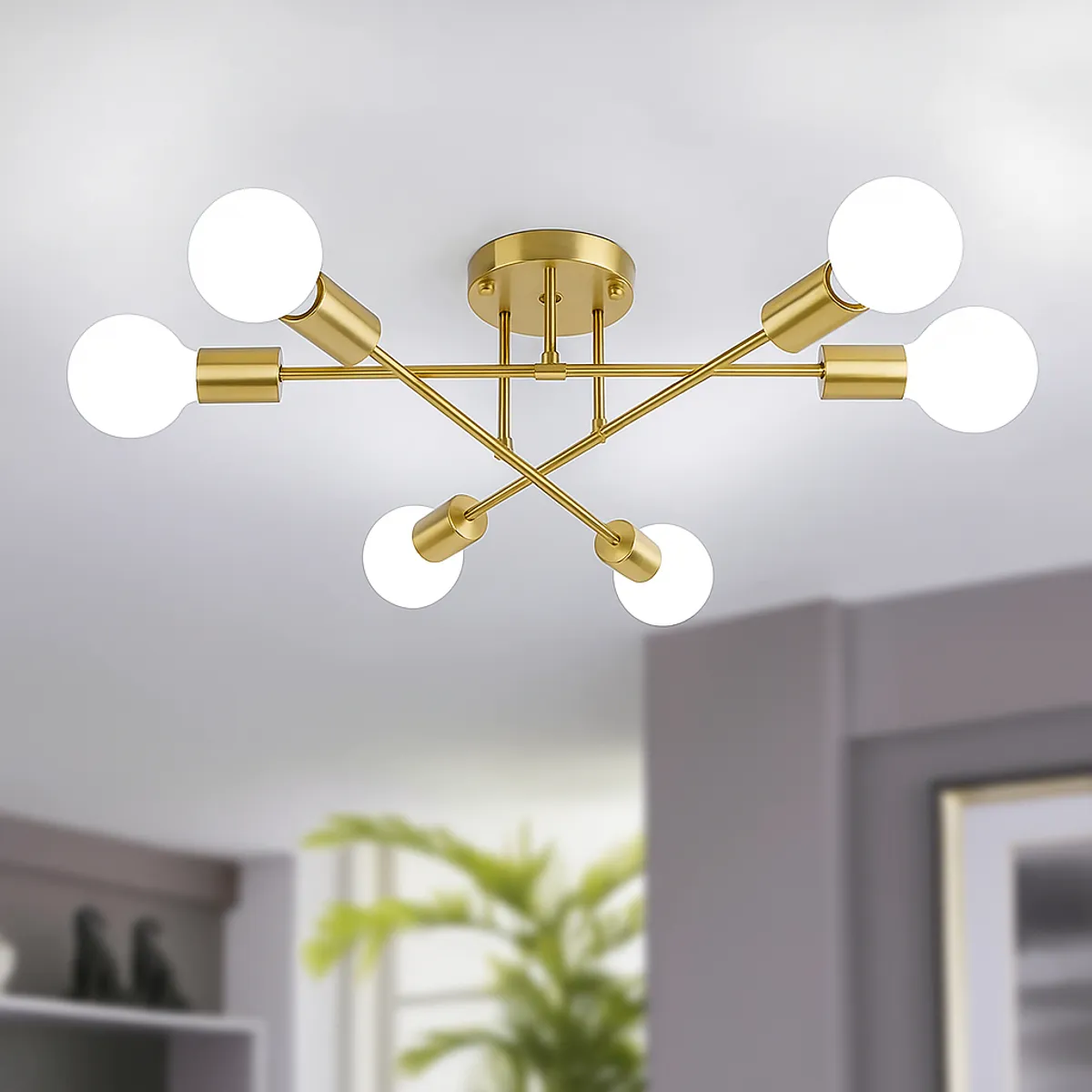 GENERICO - Lámpara De Techo Moderna Dorada De 6 Luces LED Estilo Minimalista Con Focos G80 Incluidos