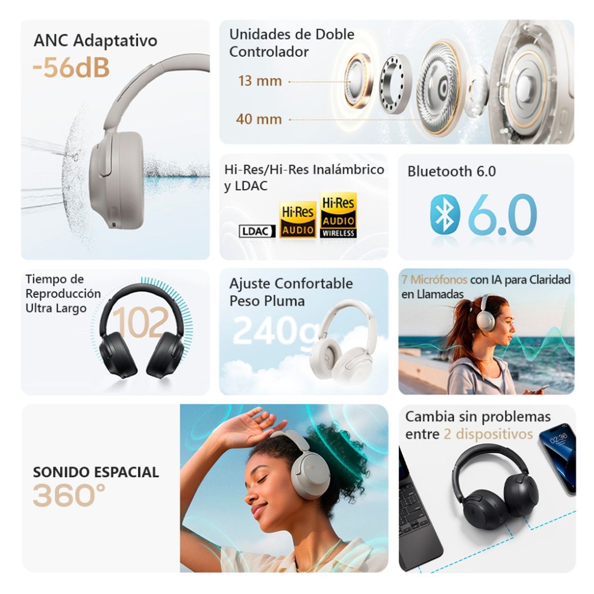 QCY - Audífonos Inalámbricos QCY H3S Bluetooth 60 -56dB Cancelación de Ruido 102h