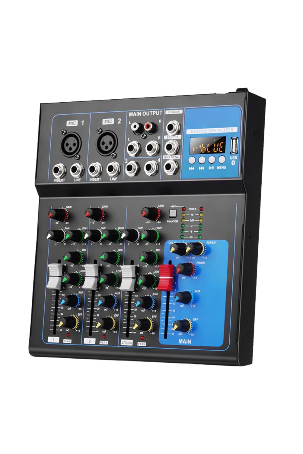 Mezclador De Sonido Profesional 5 Canales Con Bluetooth Y Efecto Reverberación - Ideal Para KTV, Streaming, Podcast Y Guitarra