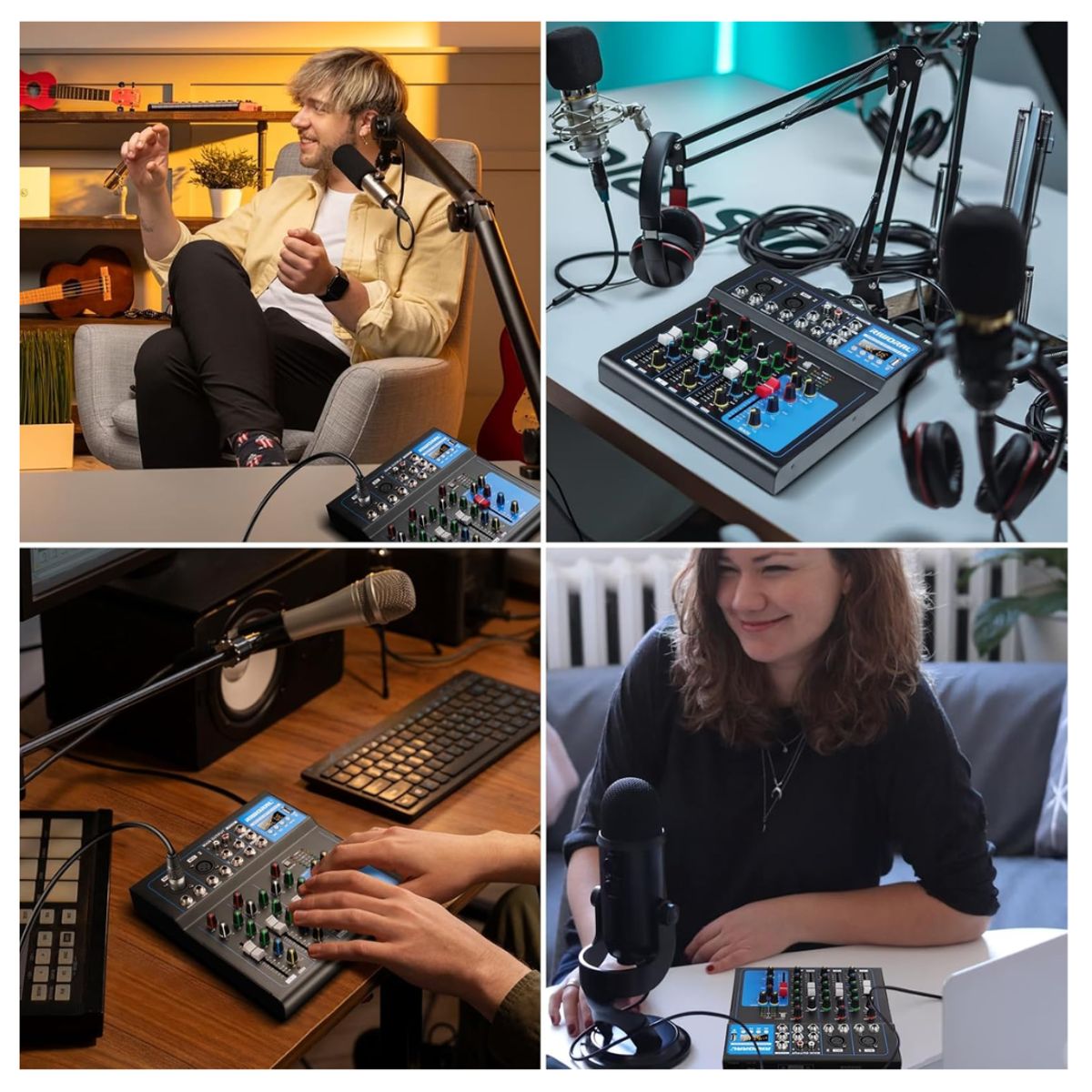 GENERICO - Mezclador de Audio Consola de Sonido de 4 Canales con Bluetooth y Alimentación Phantom 48V