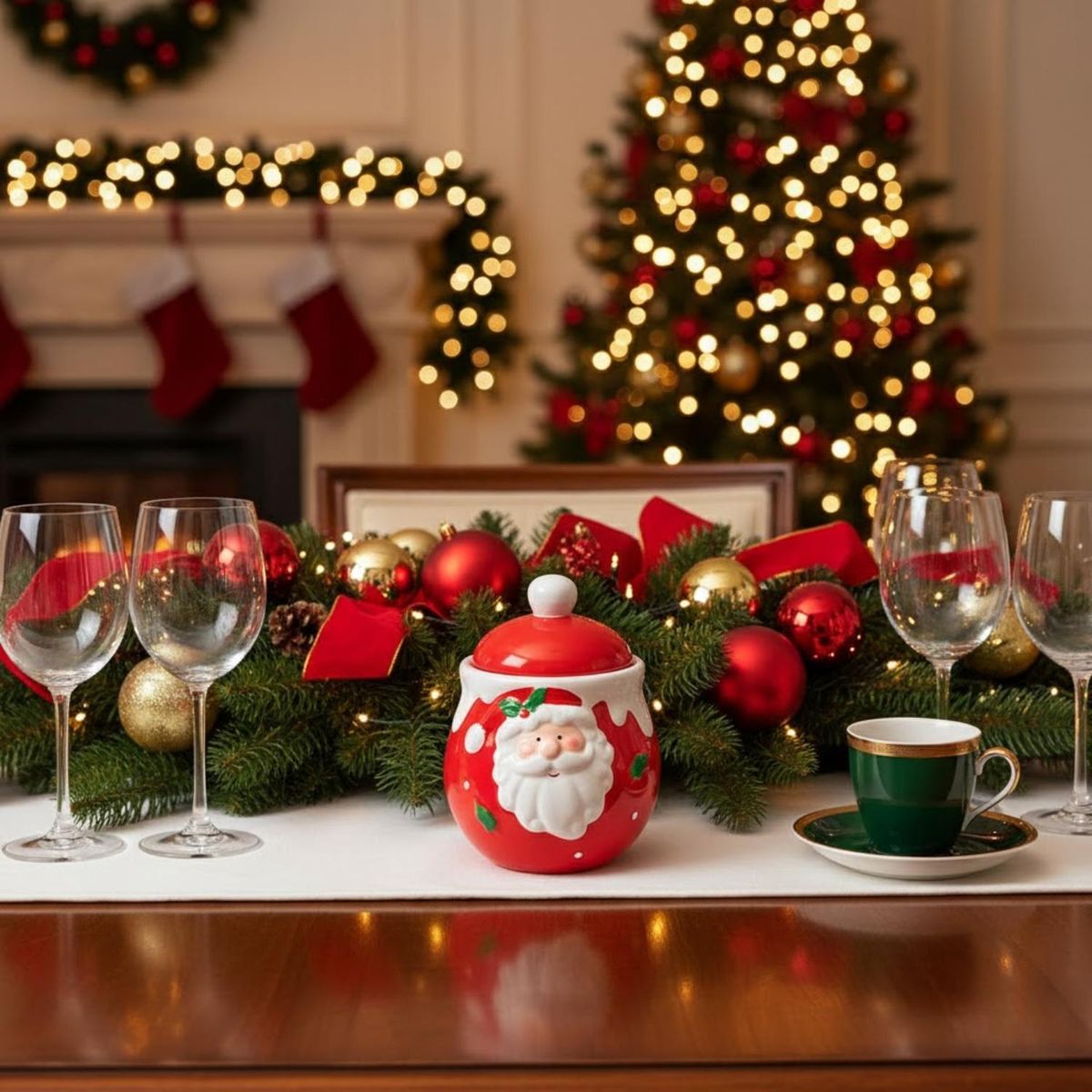 ICHIMATSU - Azucarero Navideño de Loza diseño Santa 300 ml- Ichimatsu