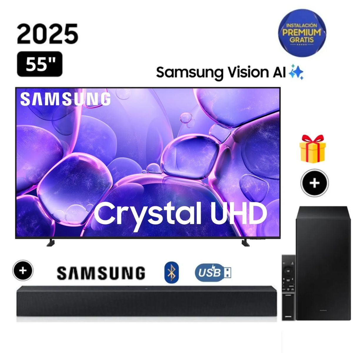 SAMSUNG - Televisor Samsung Smart TV 55 Crystal UHD 4K UN55U8000FGXPE + Soundbar HW-B450F