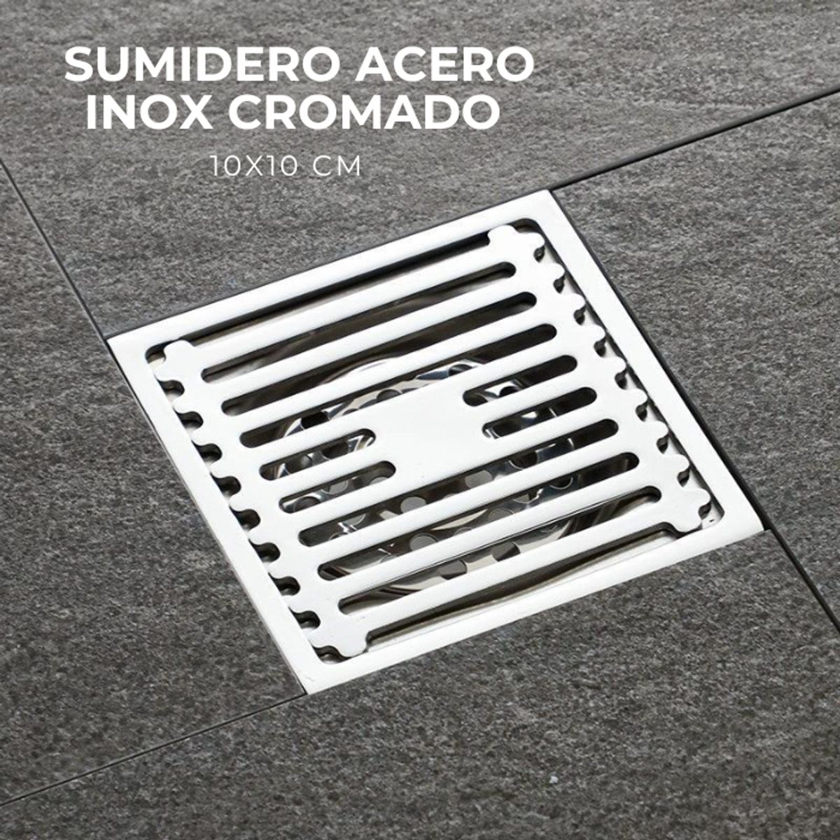 GENERICO - SUMIDERO DE ACERO CUADRADO  10X10 CM  CROMADO