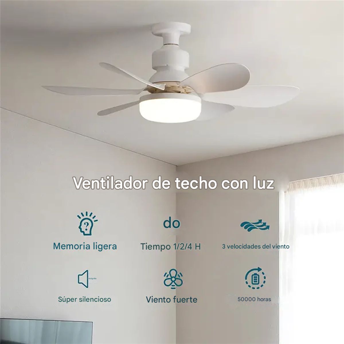 GENERICO - FOCO LED CON VENTILADOR SUPER SILENCIOSO DE 52CM DE 6 ASPAS