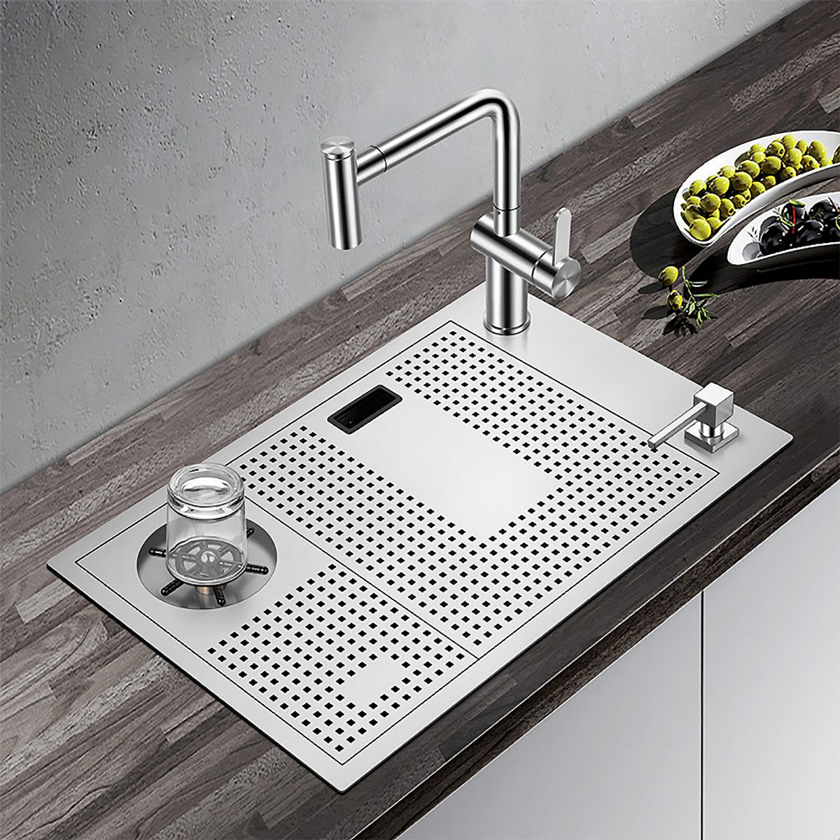 HIGRILL - Lavadero Multifuncional De Lujo y Grifería para Zona de Parrilla-Bar con Tapa Multipropósito