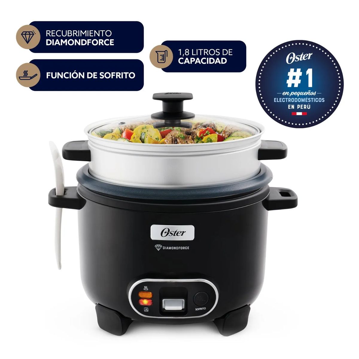 OSTER - Arrocera Oster 18L Sofrito Vaporera DiamondForce Negra CKSTRC10DFBLK