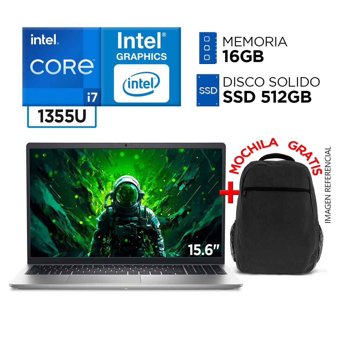 DELL - Laptop Dell Intel Core i7 1355U RAM 16GB SSD 512GB 13va Gen FULL HD IPS + MOCHILA