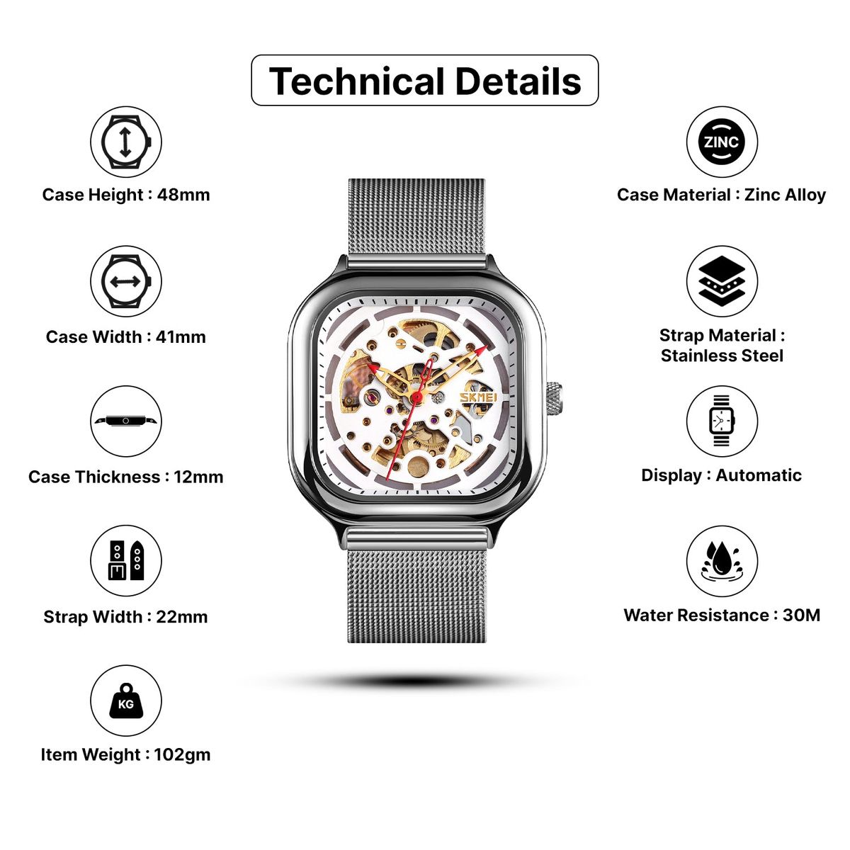 Skmei - Reloj Skmei 9184 MECANICO Tourbillon AUTOMATICO Correa Acero
