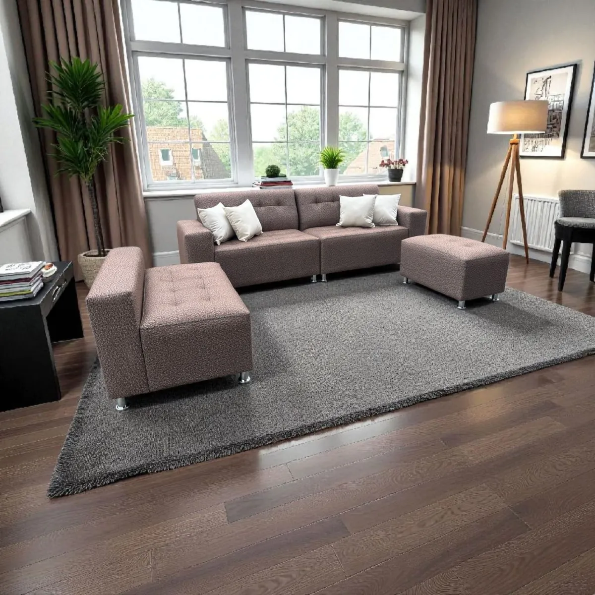 AMOBLART - Seccional Paradisse Jaspeado 4 Piezas + Banqueta +  4cojines  -