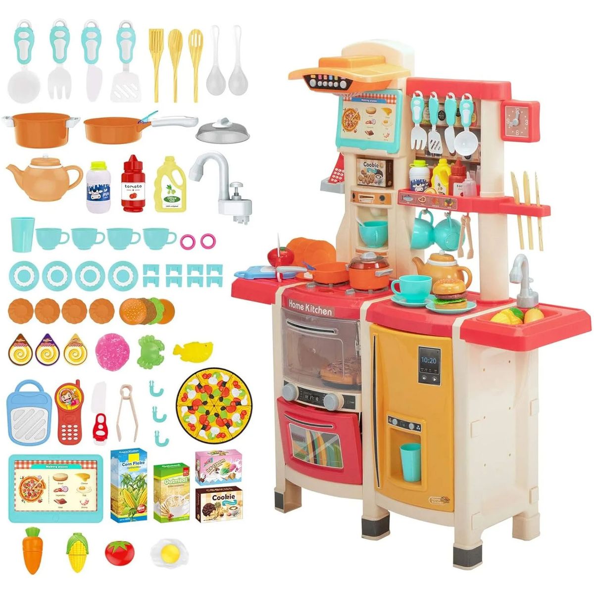 GENERICO - Juguete Set de Cocina Con vapor Luz y Sonido 65 pcs Rosado