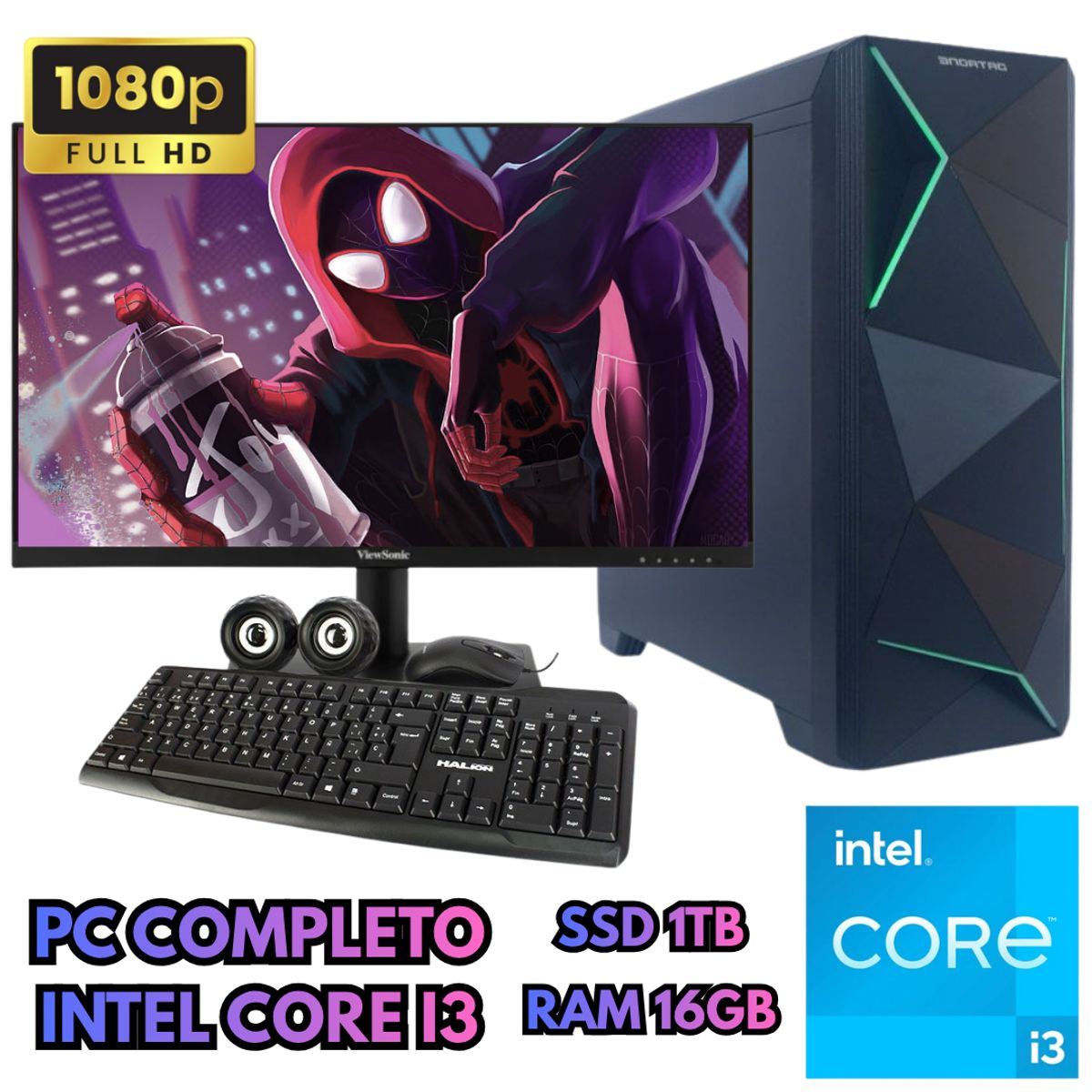 INTEL - PC DE ESCRITORIO INTEL I3 RAM 16GB SSD 1TB MONITOR FHD 24
