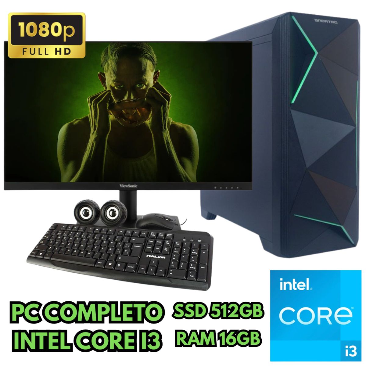 INTEL - PC DE ESCRITORIO INTEL I3 RAM 16GB SSD 500GB MONITOR FHD 24