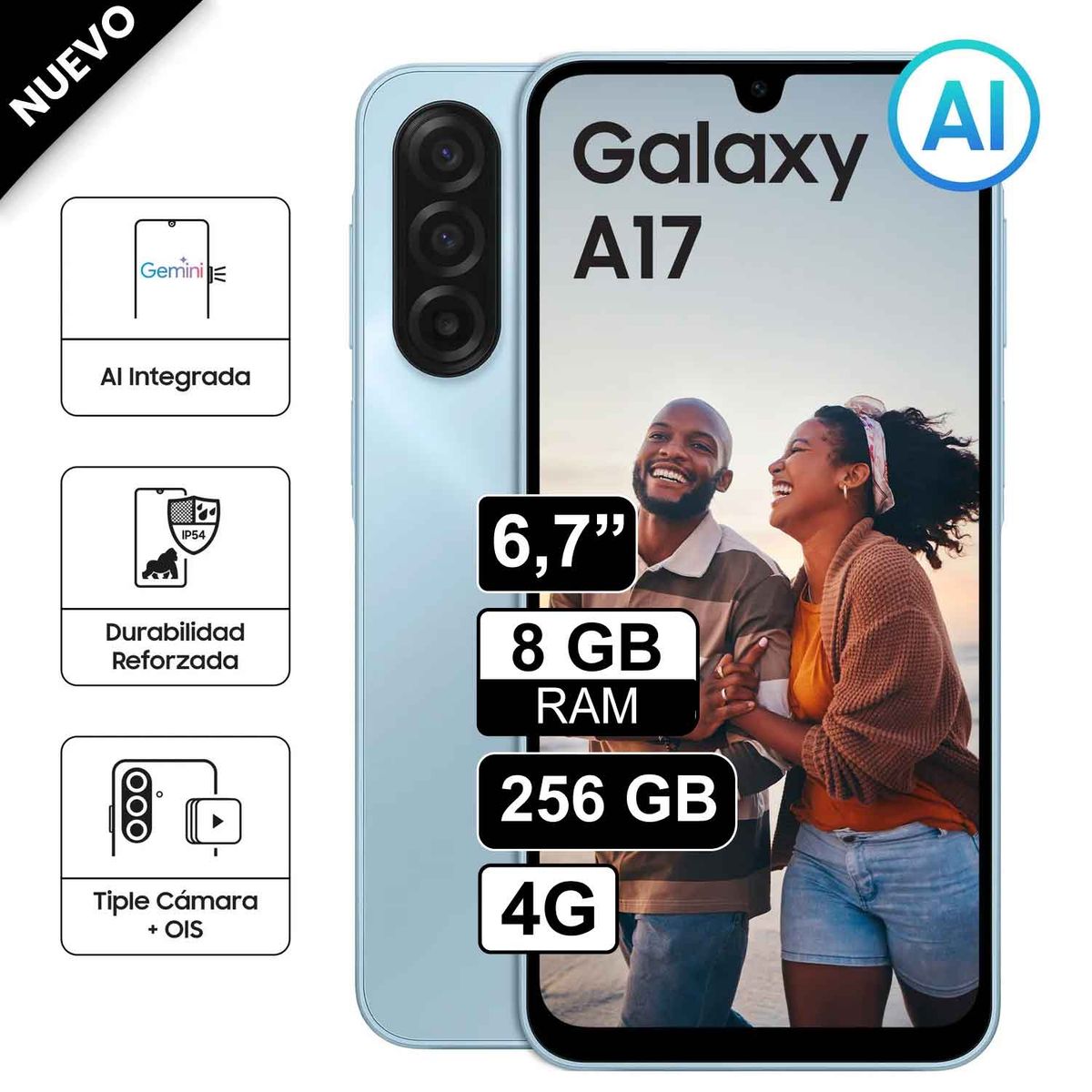 SAMSUNG - Celular Samsung Galaxy A17 4G 8GB RAM 256GB Dual SIM Light Blue