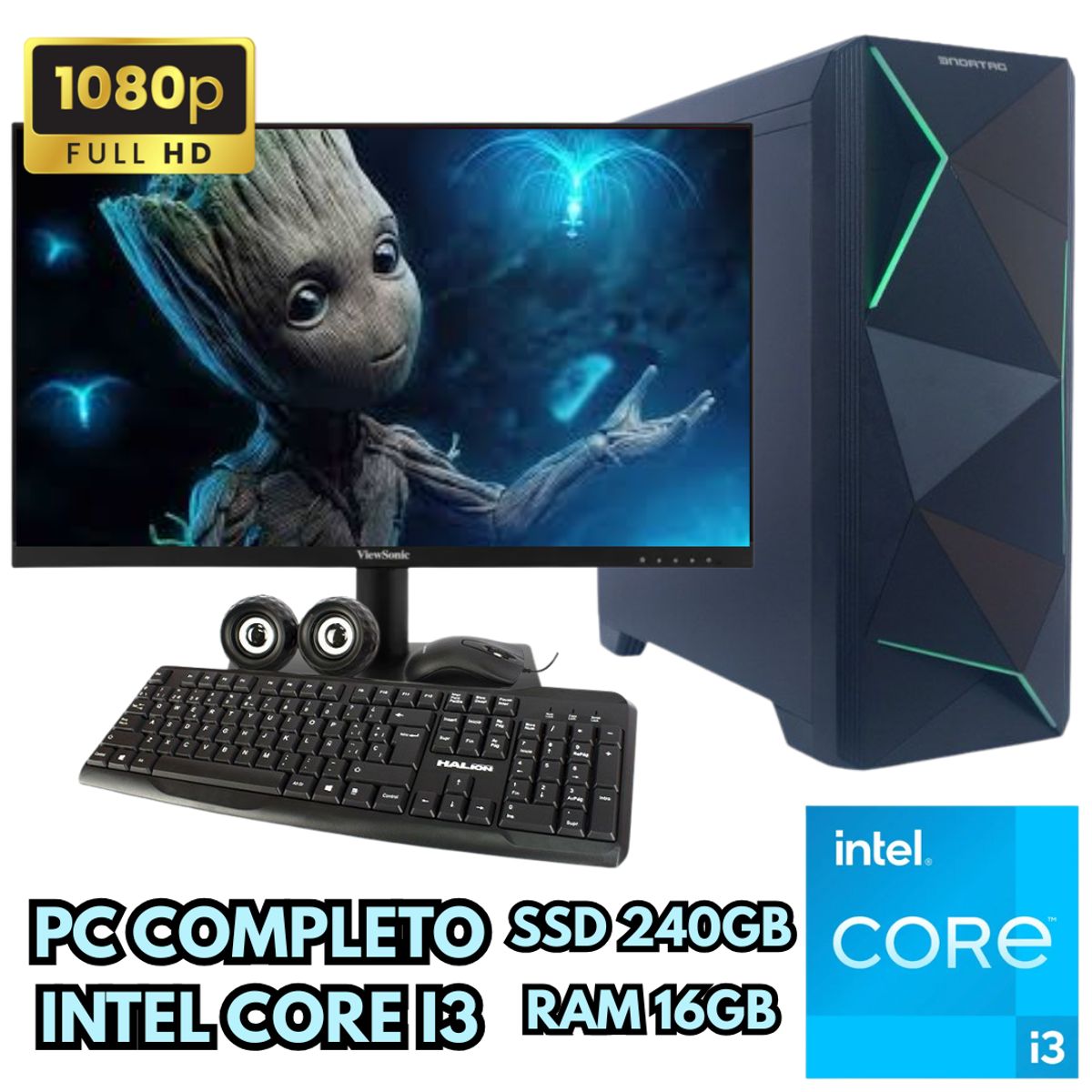 INTEL - PC DE ESCRITORIO INTEL I3 SSD 16GB SSD 240GB MONITOR FHD 24