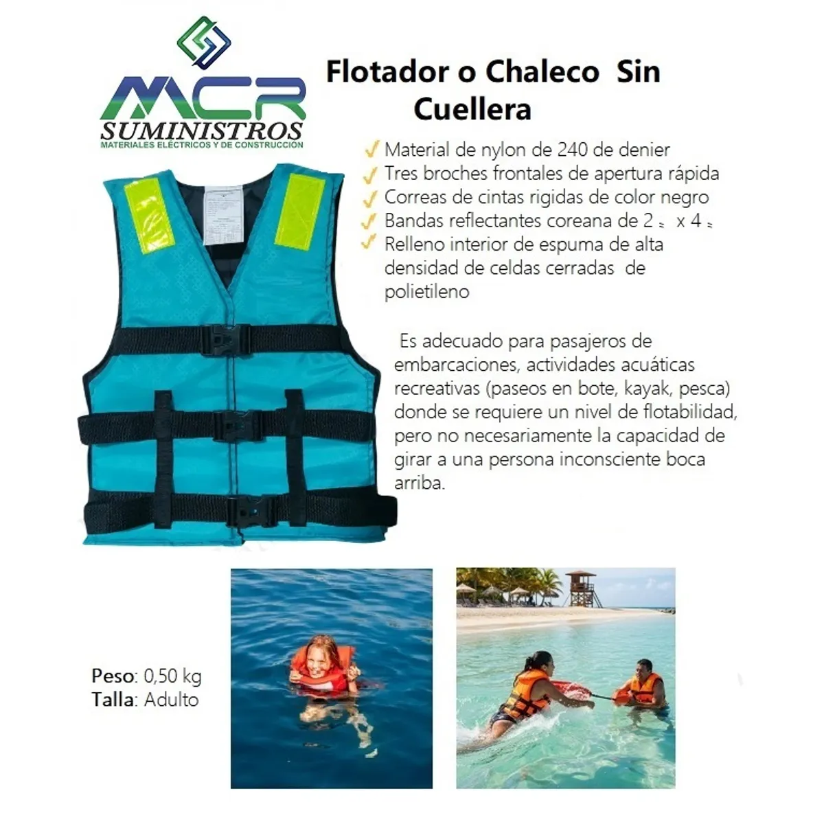 GENERICO - FLOTADOR O CHALECO SALVAVIDAS SIN CUELLO VERDE AGUA