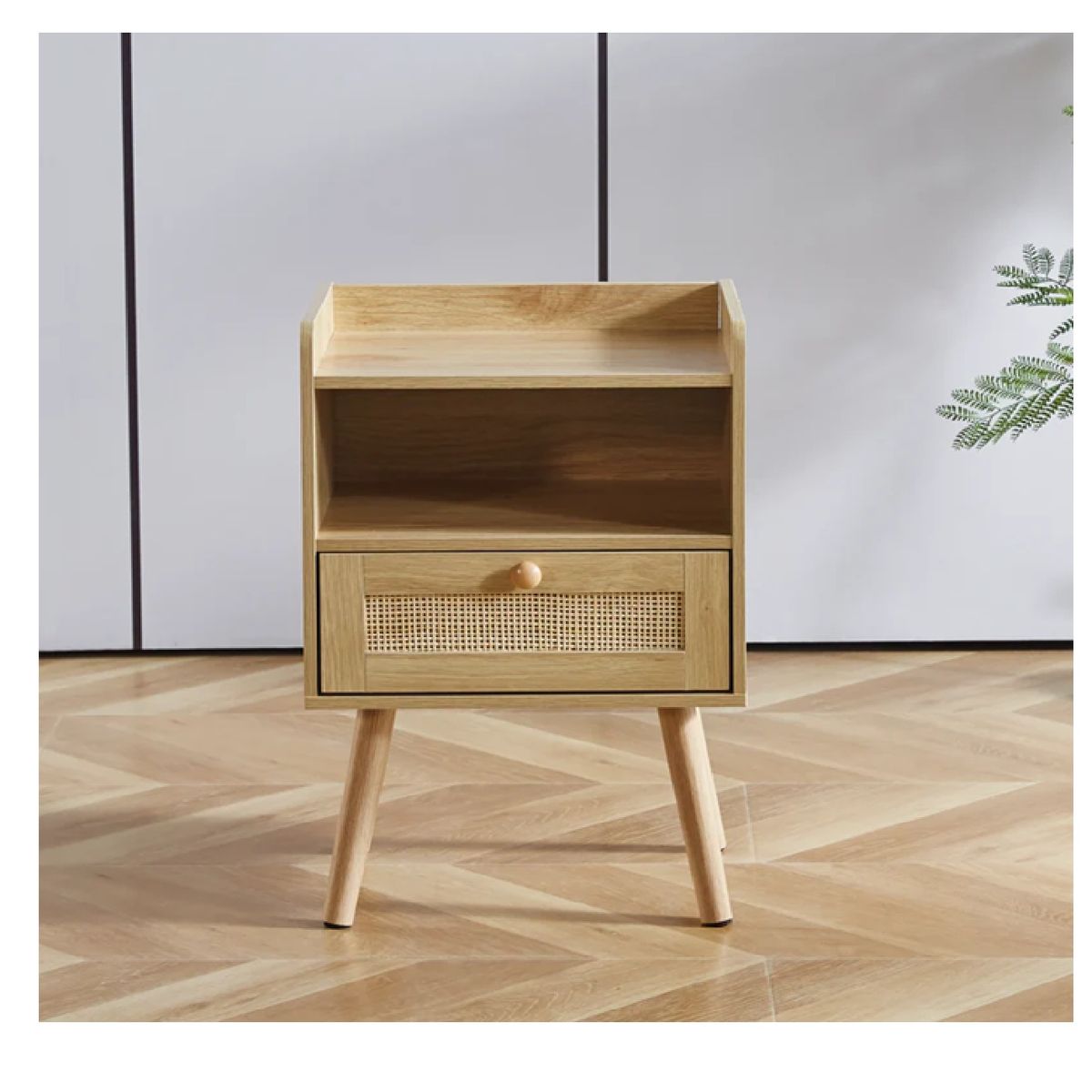 TU MESITA - Mesa de Noche con Ratán Oliver color Panela 1 cajón TU MESITA