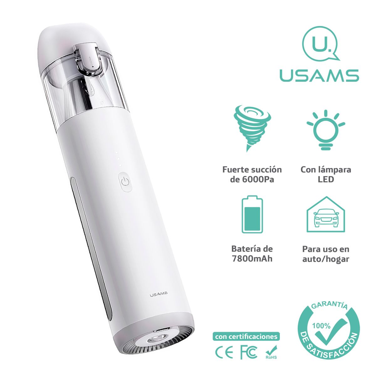 USAMS - Aspiradora portátil inalámbrica USAMS 6000Pa linterna ZB234