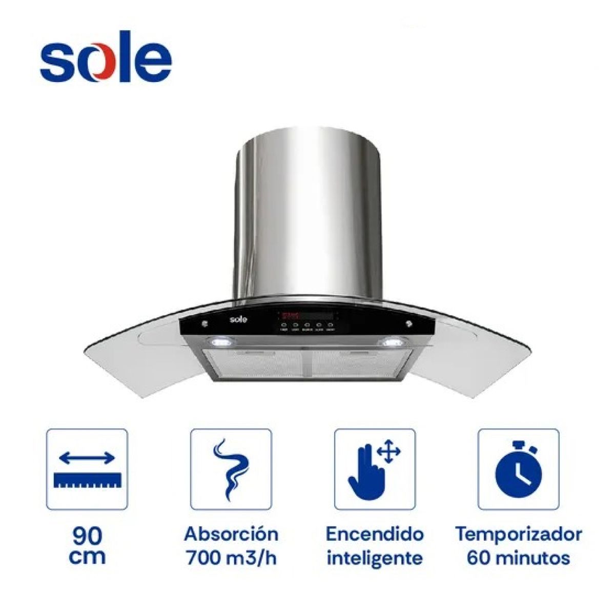 SOLE - Campana Extractora 90cm Gris Sole TURE63CO