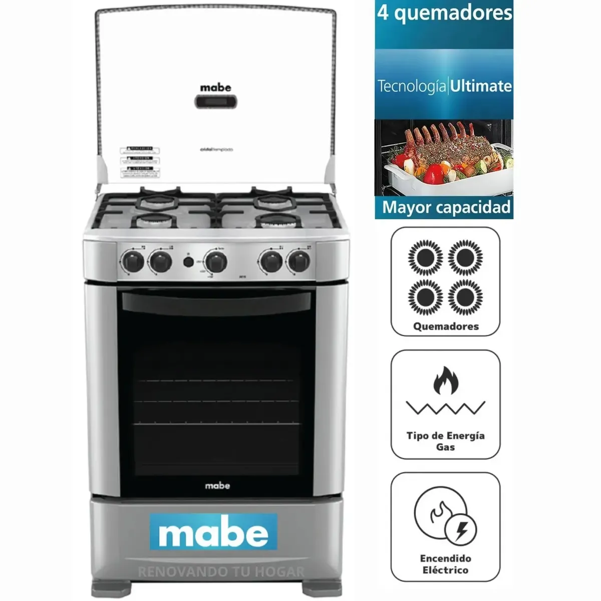 MABE - Cocina de piso a Gas 60cm Silver Mabe CMP6010FG1