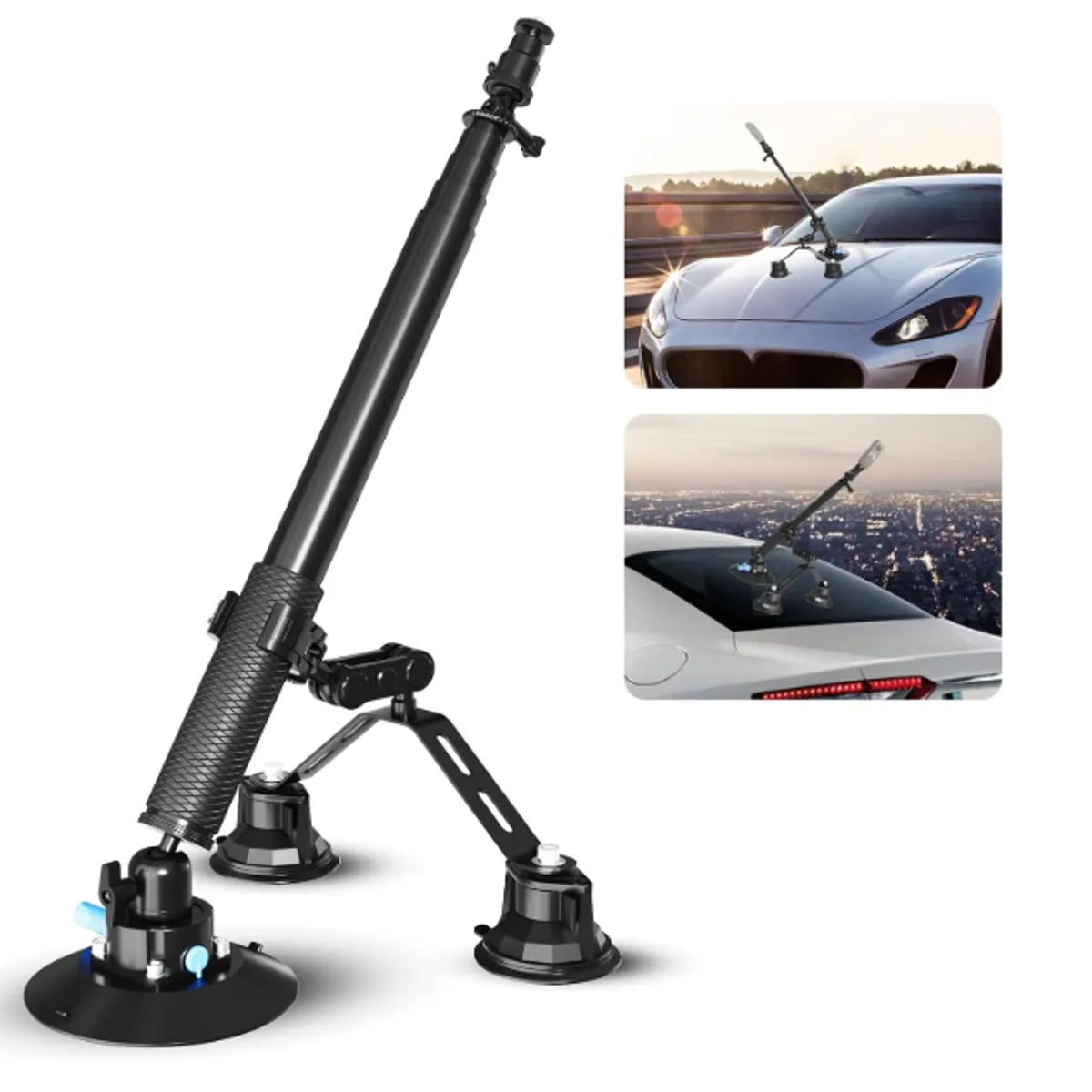 GENERICO - Soporte Triple Succión Para Cámara Con Palo Extensible Negro
