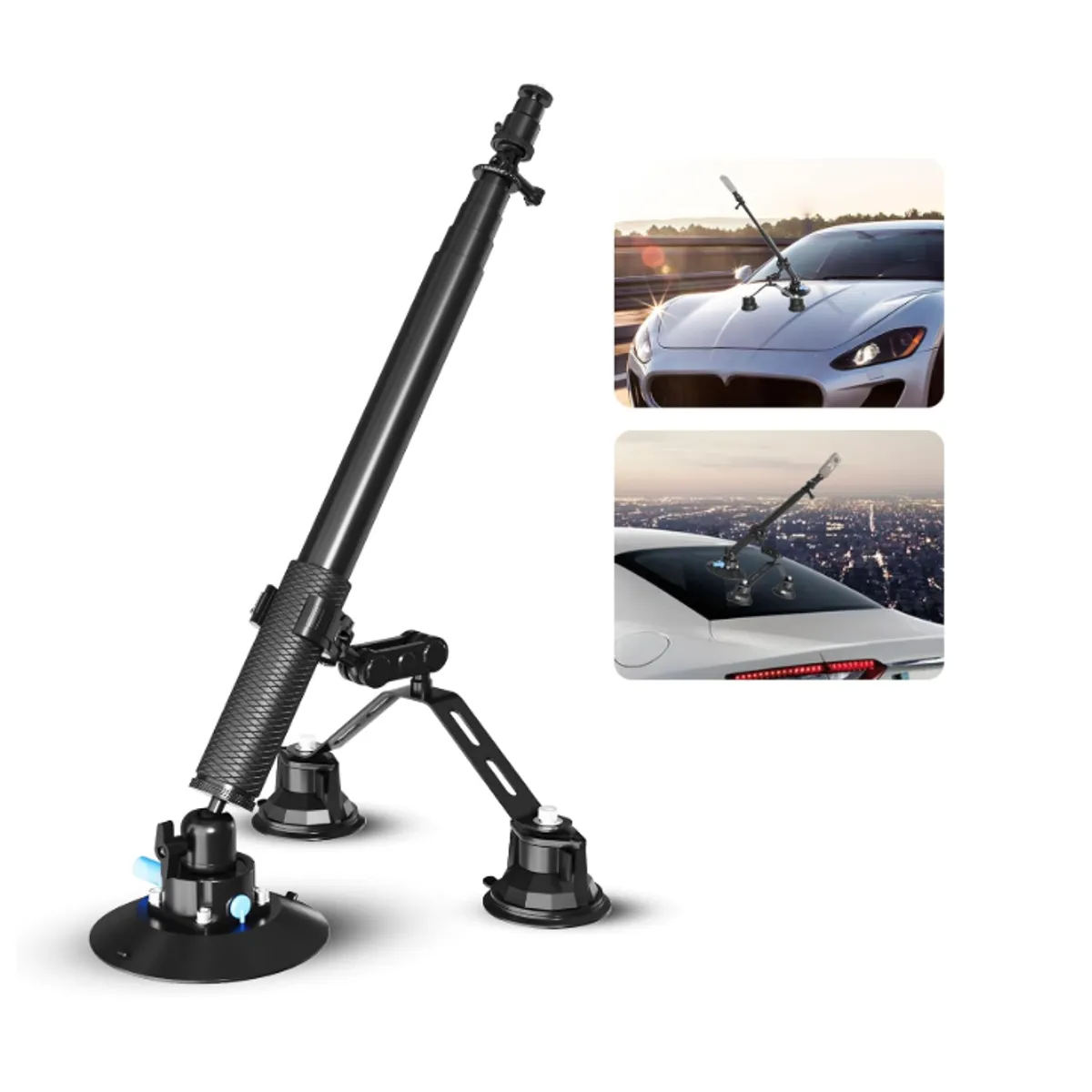 GENERICO - Soporte Triple Succión Para Cámara Con Palo Extensible Negro