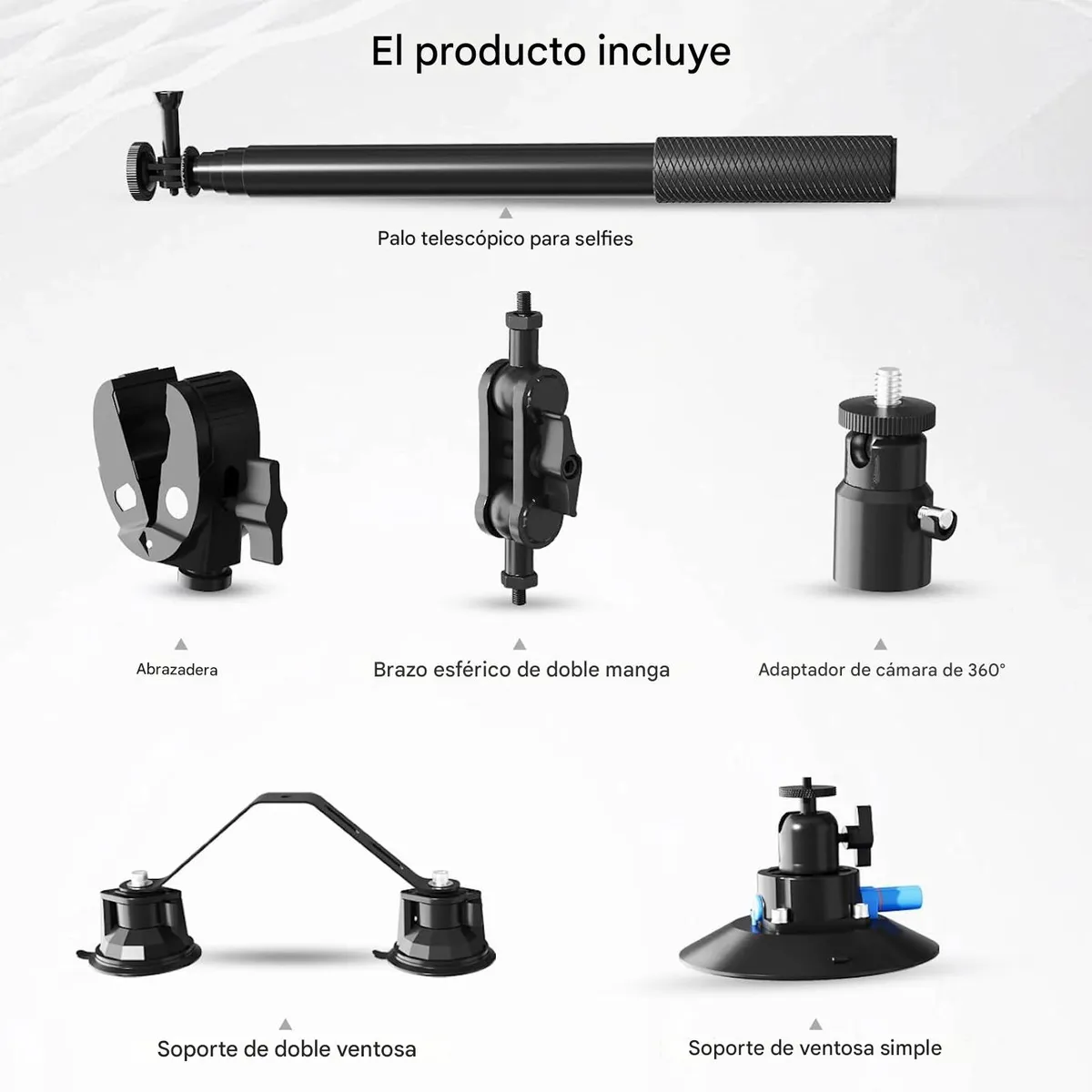 GENERICO - Soporte Triple Succión Para Cámara Con Palo Extensible Negro