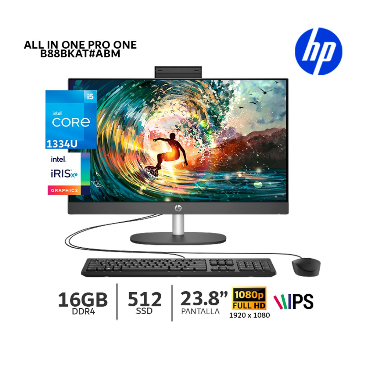 HP - AIO HP ProONE 240 G10 Ci5-1334U Turbo 4.60/ 16Gb Ram/ 512Gb SSD M.2/ PANTALLA 23.8" (B88BKAT#ABM)
