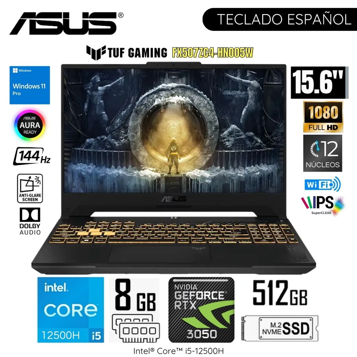 ASUS - Laptop Asus Tuf Gaming FX507ZC4-HN005W Intel Corei5-12500H RAM 8GB SSD 512GB 15.6"  FHD RTX3050-4GB