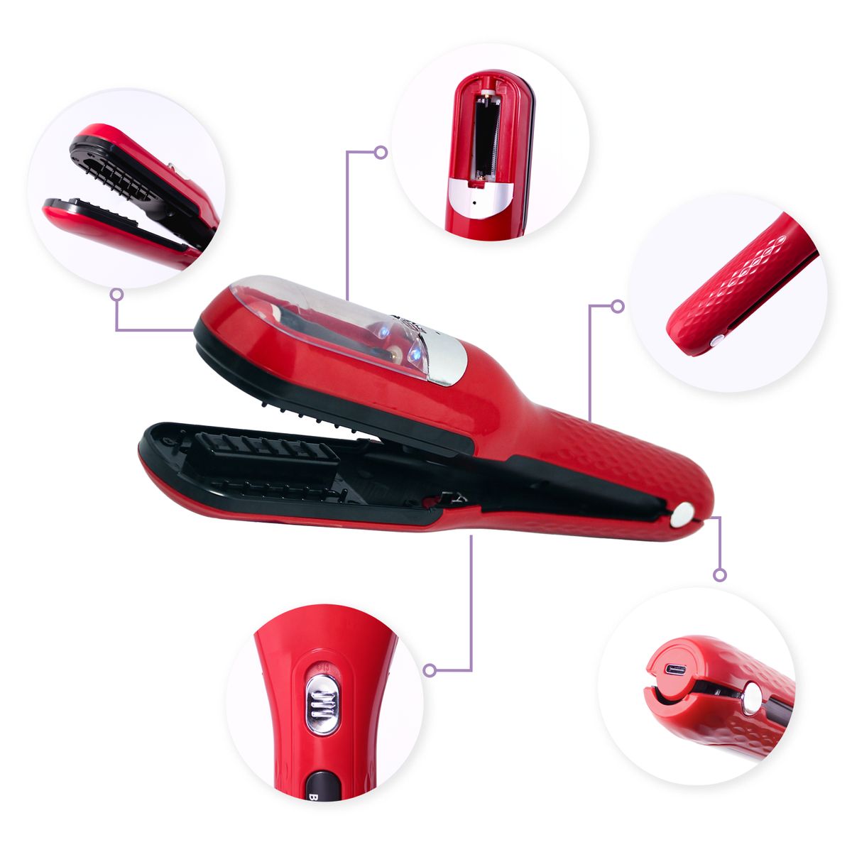 BELLESPA COSMETICS - Recortadora de Puntas Abiertas y Horquillas del Cabello Rojo Bellespa