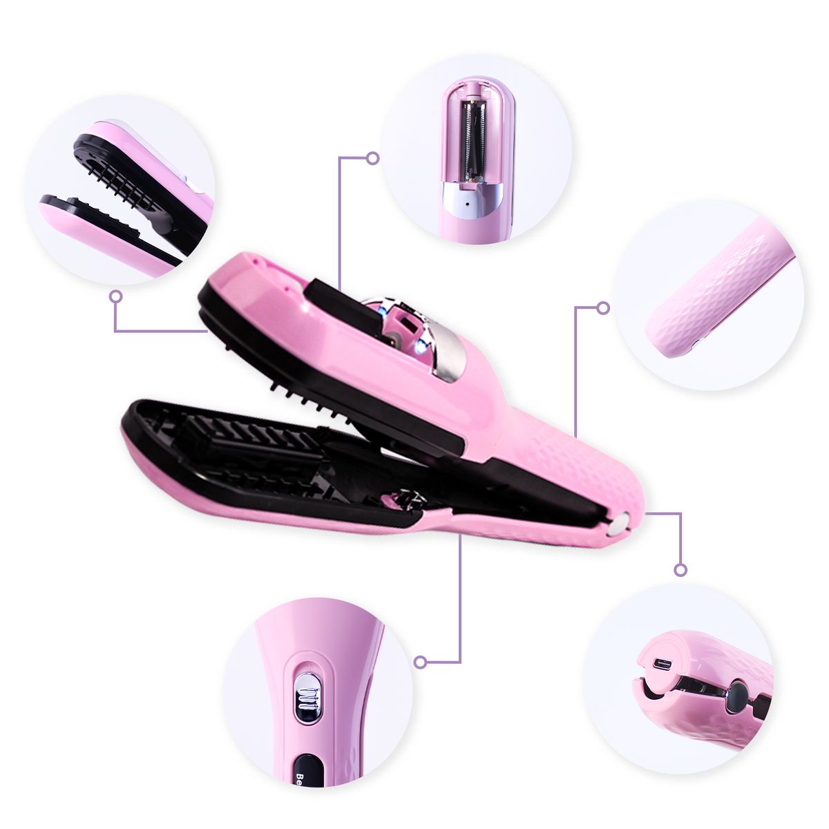 BELLESPA COSMETICS - Recortadora de Puntas Abiertas y Horquillas del Cabello Rosado Bellespa