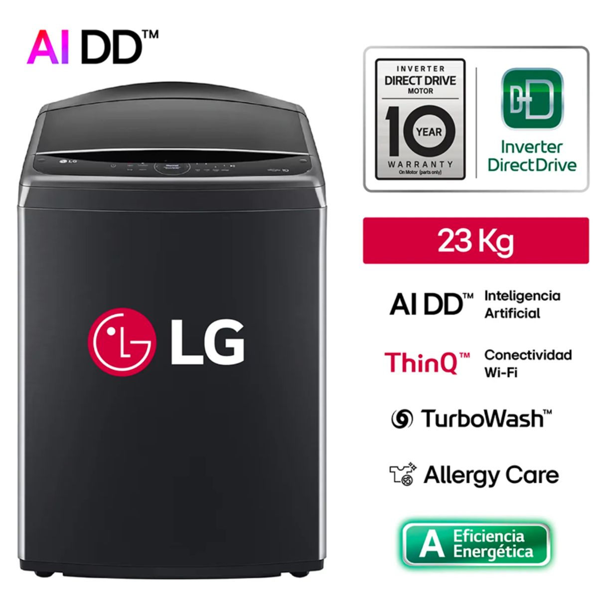 LG - Lavadora De 21kg Con Ai Dd Y Thinq Negro Wt21pbv6