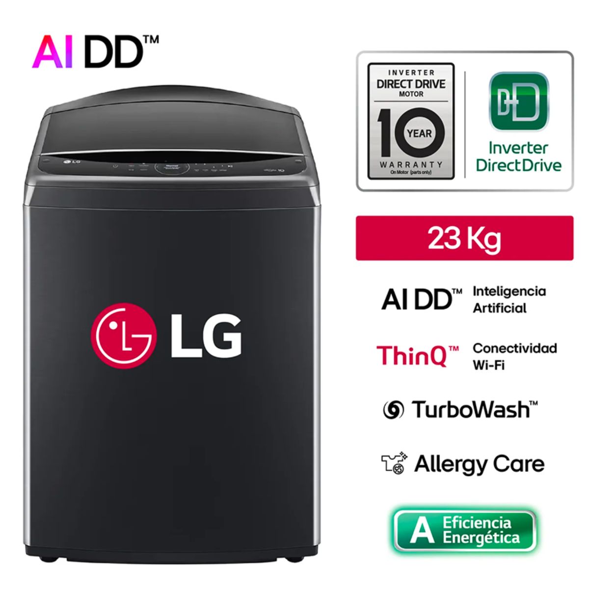 LG - Lavadora De 21kg Con Ai Dd Y Thinq Negro Wt21pbv6