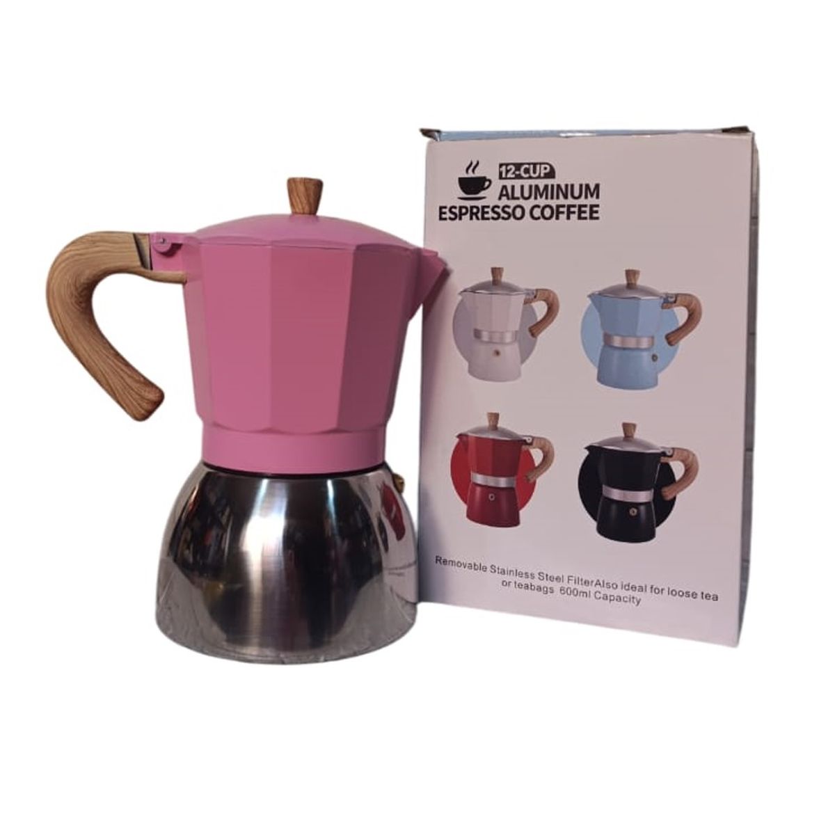 GENERICO - Cafetera para 12 Tazas Aluminio Espresso Maker Rosado 600 ml