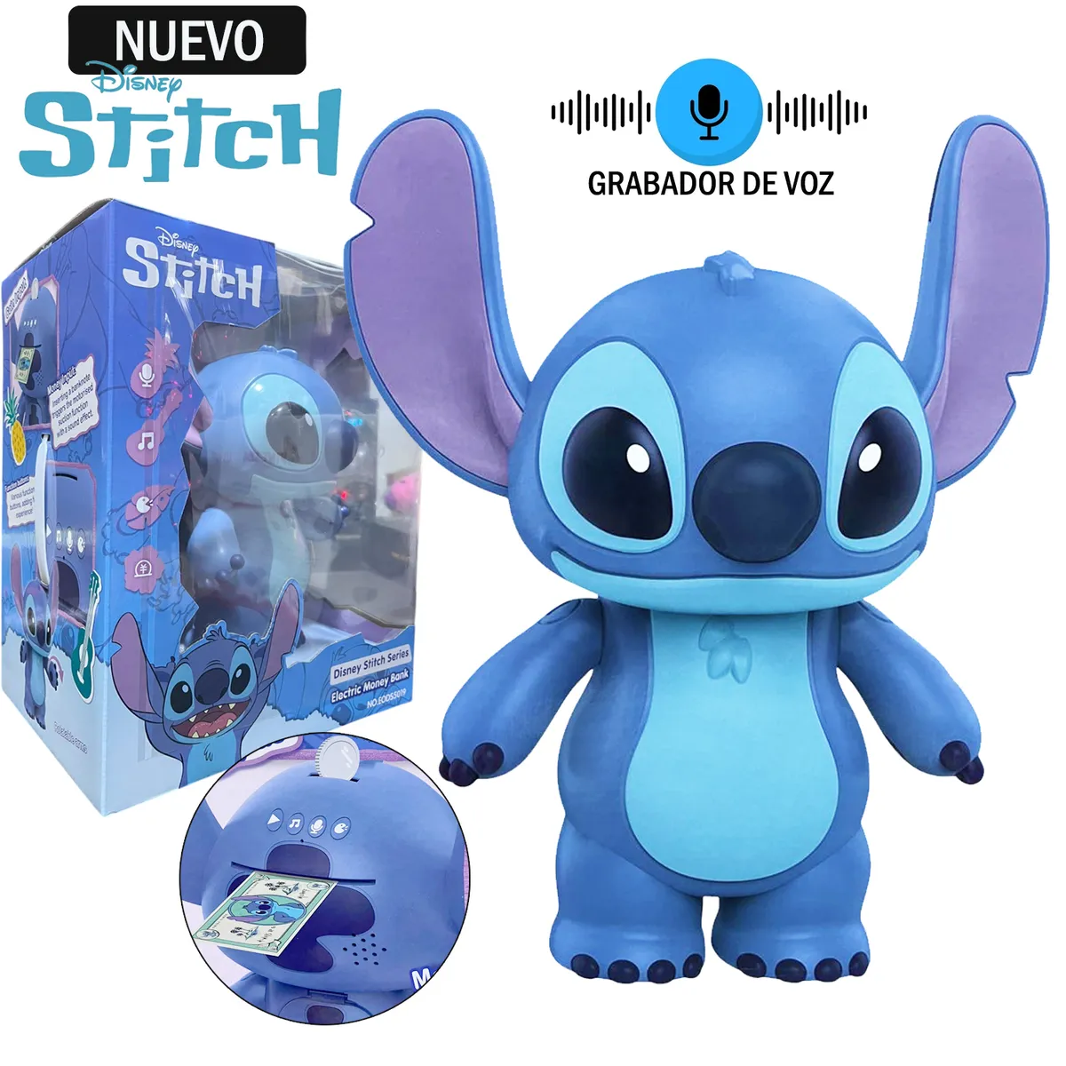 DISNEY CLASICOS - Alcancía Eléctrica de Figura de Stitch con Sonido y Grabador