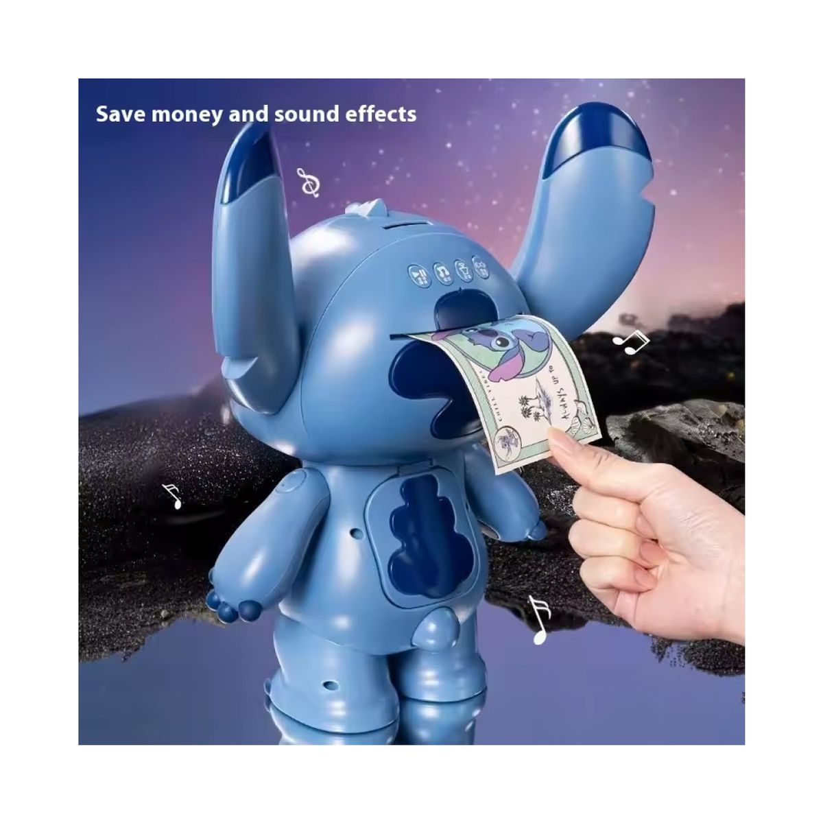 DISNEY CLASICOS - Alcancía Eléctrica de Figura de Stitch con Sonido y Grabador